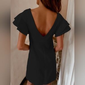 Elegant Black Ruffled Layered Short Sleeve Mini Dress